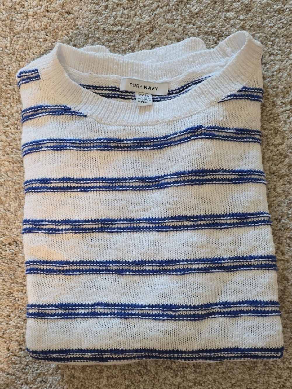 Pure Navy Cotton Sweater Blue Stripes